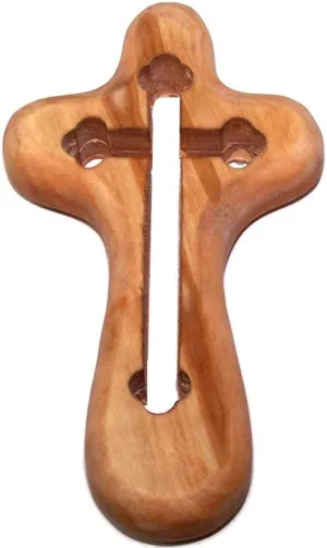 Holy Land Market Hand Cross Carved with Byzantine - Orthodox Cross Shape All The Way Through Package. Comes with Gift Box,Velvet Bag & Lord's Prayer Card - 4" Cross