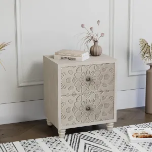 HOMPUS Nightstand End Table with 2 Drawers, Vintage Night Stand MDF Accent Table Bedside Table Small Dresser for Bedrooms, Living Room, Home, Farmhouse, Light Grey Color