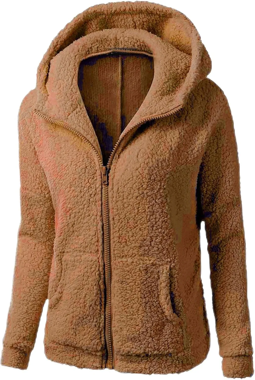 Hooded Coats for Women, Zipper Drawstring Short Style Outerwear, 2024 Autumn Winter Fuzzy Warm Jacket with Pockets