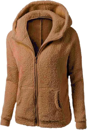 Hooded Coats for Women, Zipper Drawstring Short Style Outerwear, 2024 Autumn Winter Fuzzy Warm Jacket with Pockets