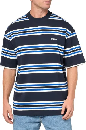 HUGO Men's Small Logo Stripe Cotton T-Shirt