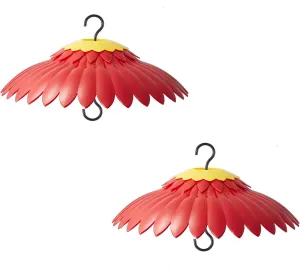 Hummingbird Feeder Cover Dome Protective Weather Guard for Hanging Bird Feeder Baffle from Rain and Sun Built in Moat Proof 3 Stainless Steel Hooks 11" (2 Pack, Red-a)