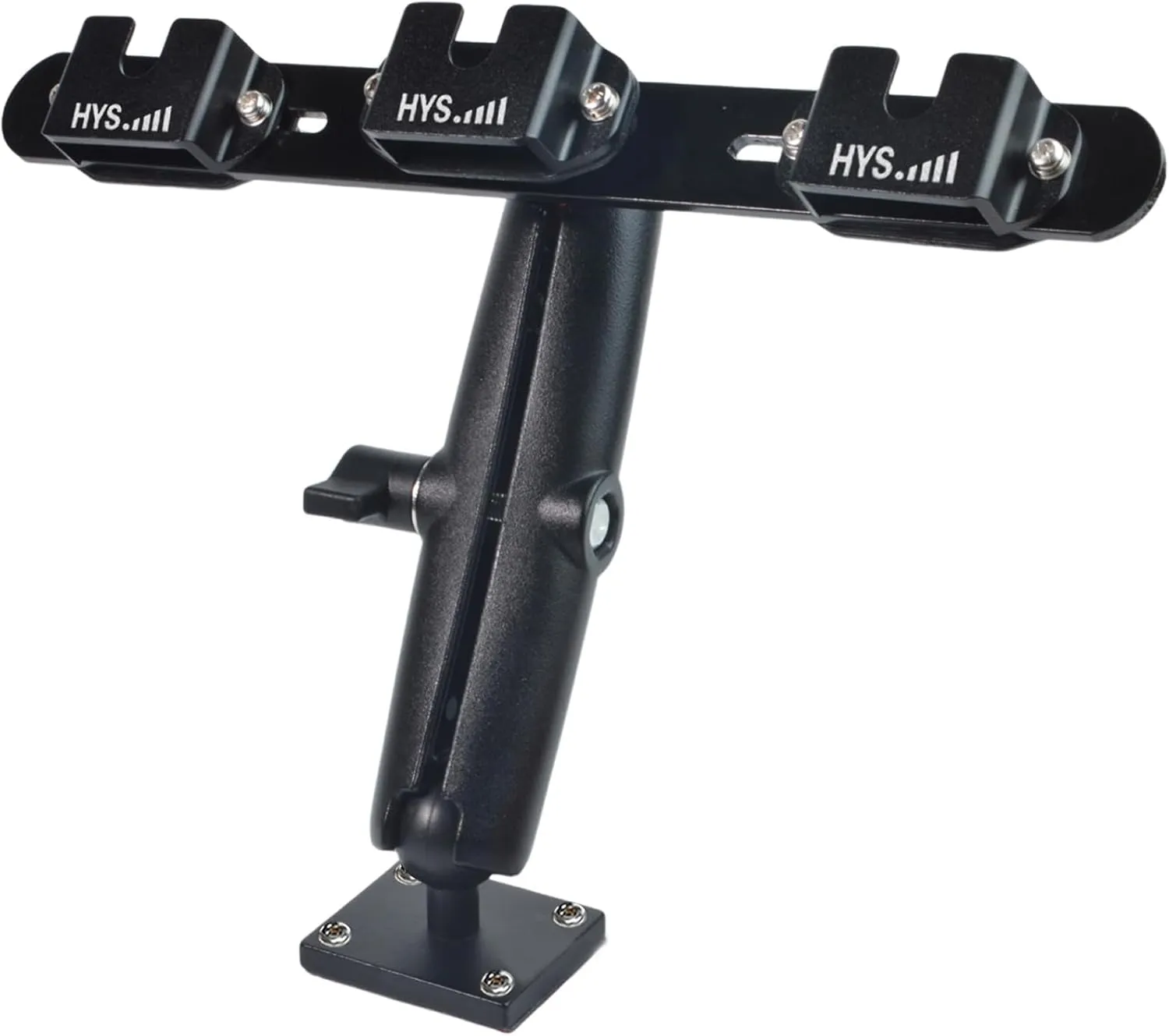 HYS Heavy Duty Tablet Mount for Truck & Vehicle, Drill Base Walkie Talkie/Handheld Mic Holder with Aluminum Arm for CB, VHF/UHF & GMRS Radios, Handheld CB Radio Mount with Belt Clip/Round Knob