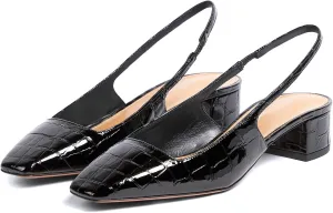 iadore Women Sexy Low Block Heel Shoes Fashion Patent Leather Crocodile Square Toe Slingback Summer Dress Pumps Size 5-12 US
