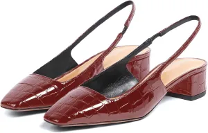 iadore Women Sexy Low Block Heel Shoes Fashion Patent Leather Crocodile Square Toe Slingback Summer Dress Pumps Size 5-12 US