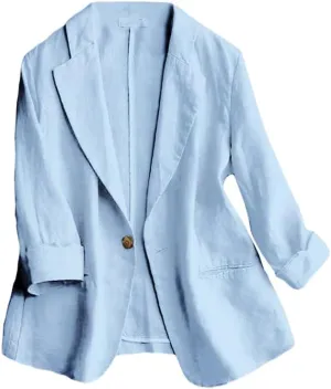 IDEALSANXUN Linen Blazer Women 3/4 Sleeve Lightweight Spring Summer Blazer Jackets
