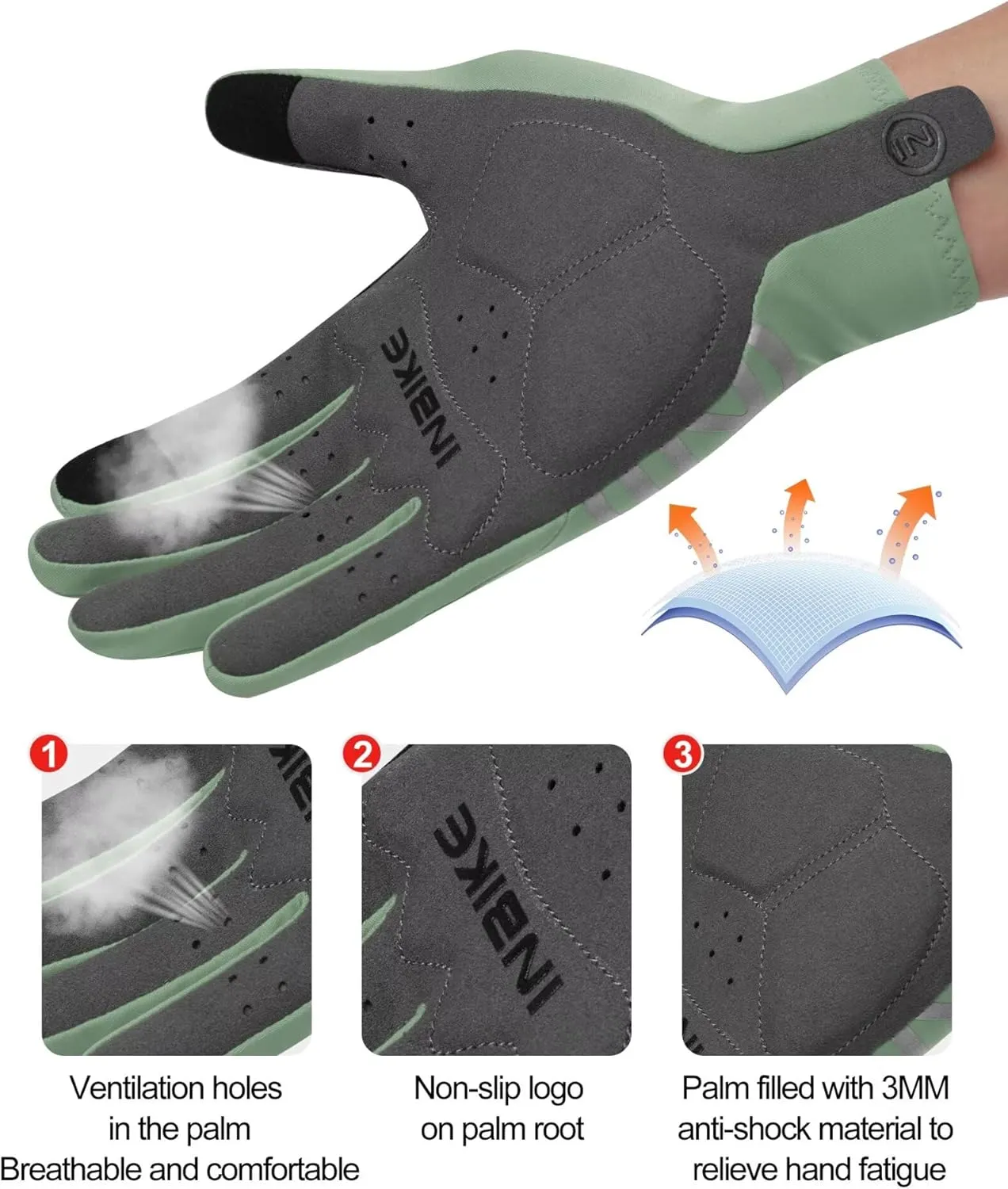 INBIKE Breathable Bike Gloves for Men Women, Full Finger Pad Cycling Gloves, Touchscreen Reflective Mountain Biking Bicycle
