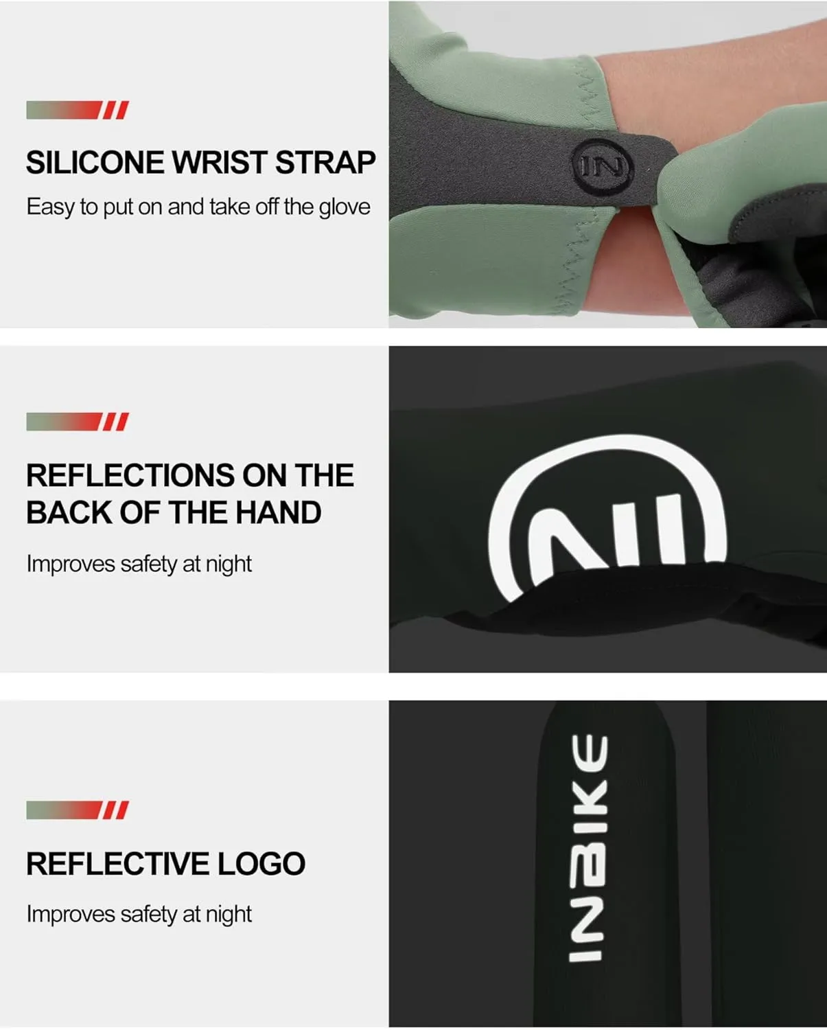INBIKE Breathable Bike Gloves for Men Women, Full Finger Pad Cycling Gloves, Touchscreen Reflective Mountain Biking Bicycle