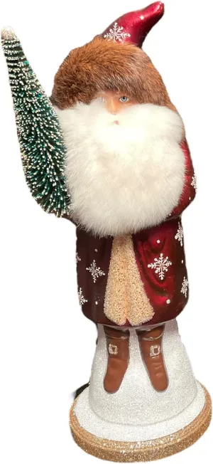 Ino Schaller Large Burgundy Santa with Snowflake Coat German Paper Mache