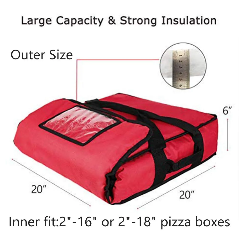 Insulated Pizza Bag Thermal Pizza & Food Delivery Bags Commercial Professional Warmer Carrier Pizza Boxes Moisture Free for 2-16" or 2-18"(Red)