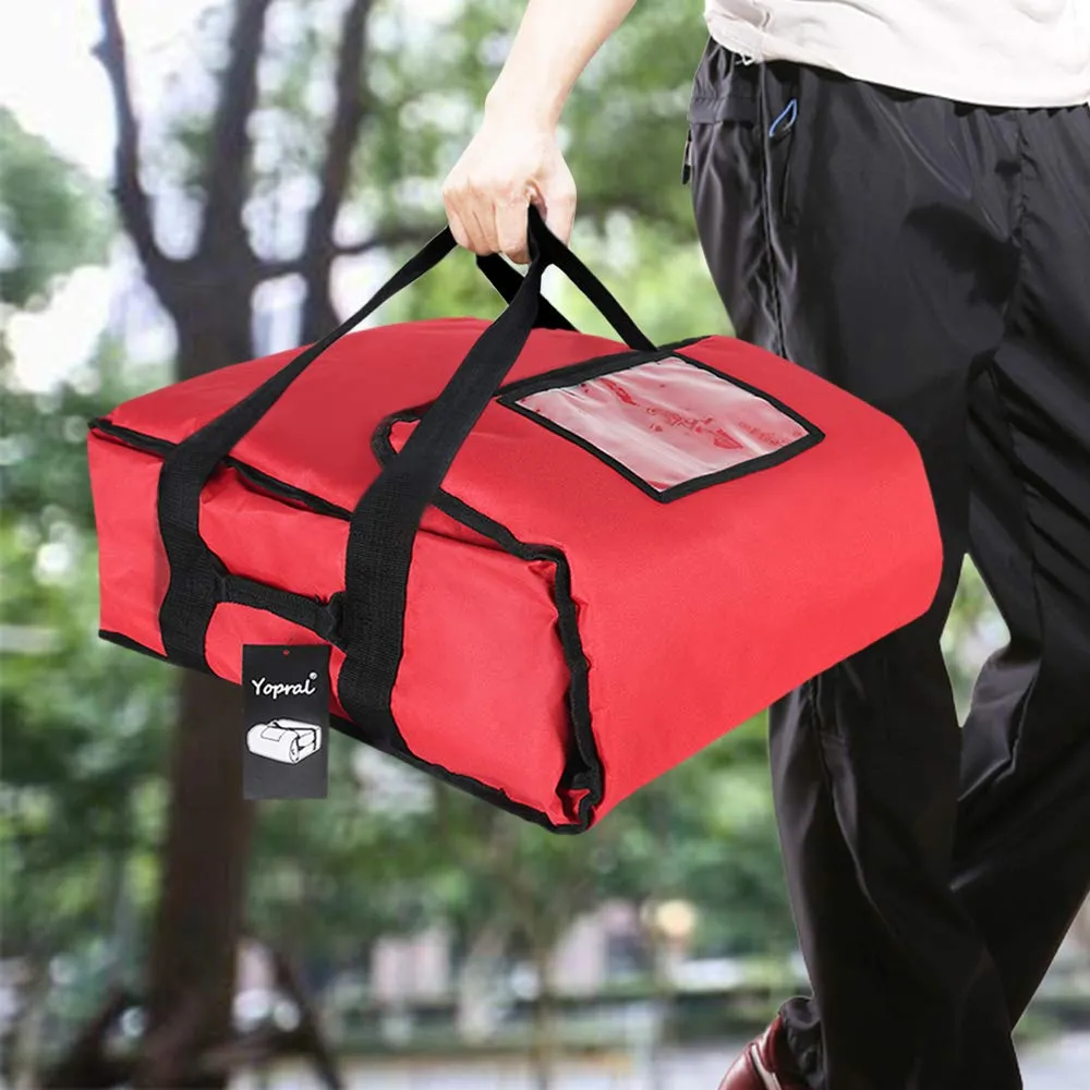 Insulated Pizza Bag Thermal Pizza & Food Delivery Bags Commercial Professional Warmer Carrier Pizza Boxes Moisture Free for 2-16" or 2-18"(Red)