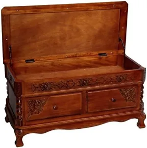 International Caravan Furniture Piece Carved Wood 2 Drawer Storage Bench