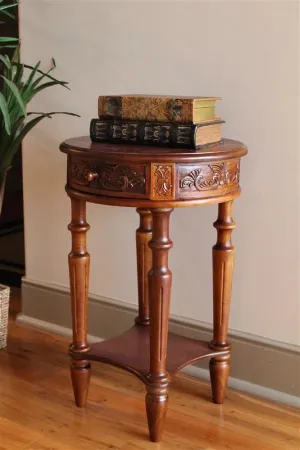 International Caravan Furniture Piece Carved Wood Round Table, 0