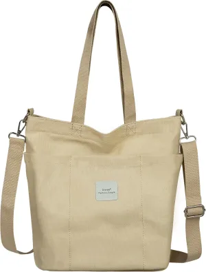 Iswee Canvas Tote Bag with Zipper Multi Pockets Tote Purse for Women Fashion Crossbody Tote Shoulder Bag Handbag Everyday Bag