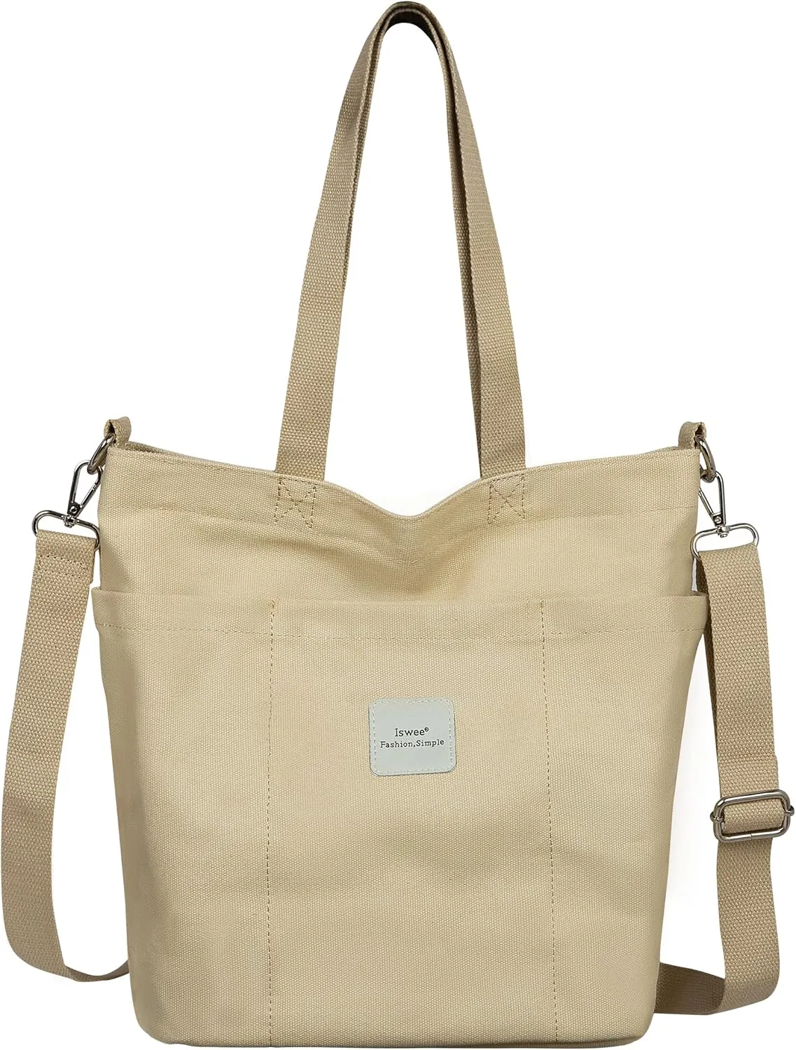 Iswee Canvas Tote Bag with Zipper Multi Pockets Tote Purse for Women Fashion Crossbody Tote Shoulder Bag Handbag Everyday Bag