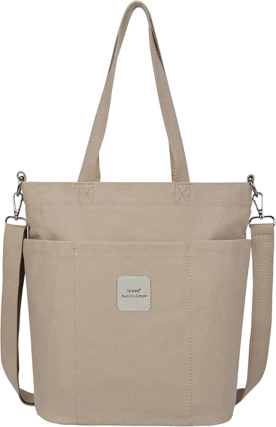 Iswee Canvas Tote Bag with Zipper Multi Pockets Tote Purse for Women Fashion Crossbody Tote Shoulder Bag Handbag Everyday Bag