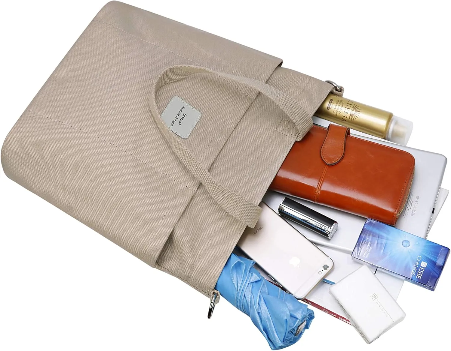 Iswee Canvas Tote Bag with Zipper Multi Pockets Tote Purse for Women Fashion Crossbody Tote Shoulder Bag Handbag Everyday Bag