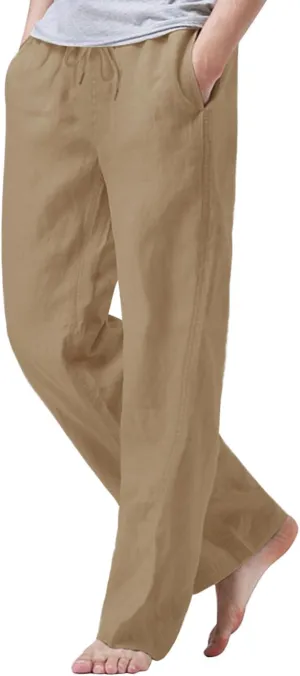 iWoo Linen Pants Men Casual 2025 Summer Beach Elastic Drawstring Waist Yoga Pants Travel Baggy Work Pant Pajama