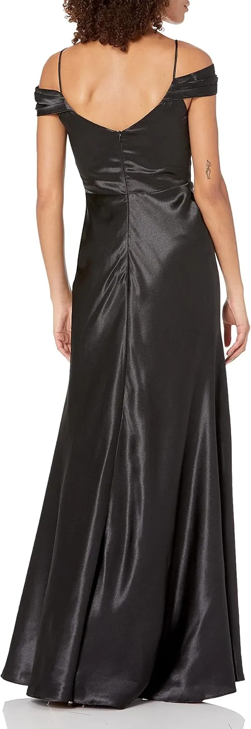 Jenny Yoo Women's Serena Draped Off The Shoulder Satin Crepe Gown