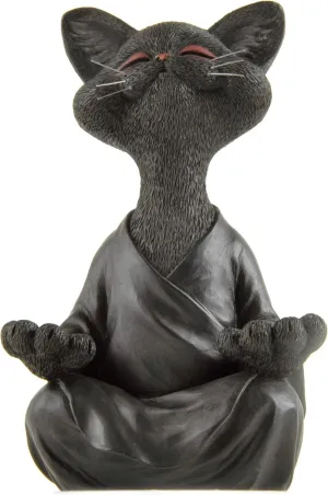 JFSM INC. Whimsical Black Cat Buddha Figurine Meditation Yoga Decor - Cat Lover Gifts, Yoga Gifts, Meditation Gifts, Zen Namaste Decor Gifts