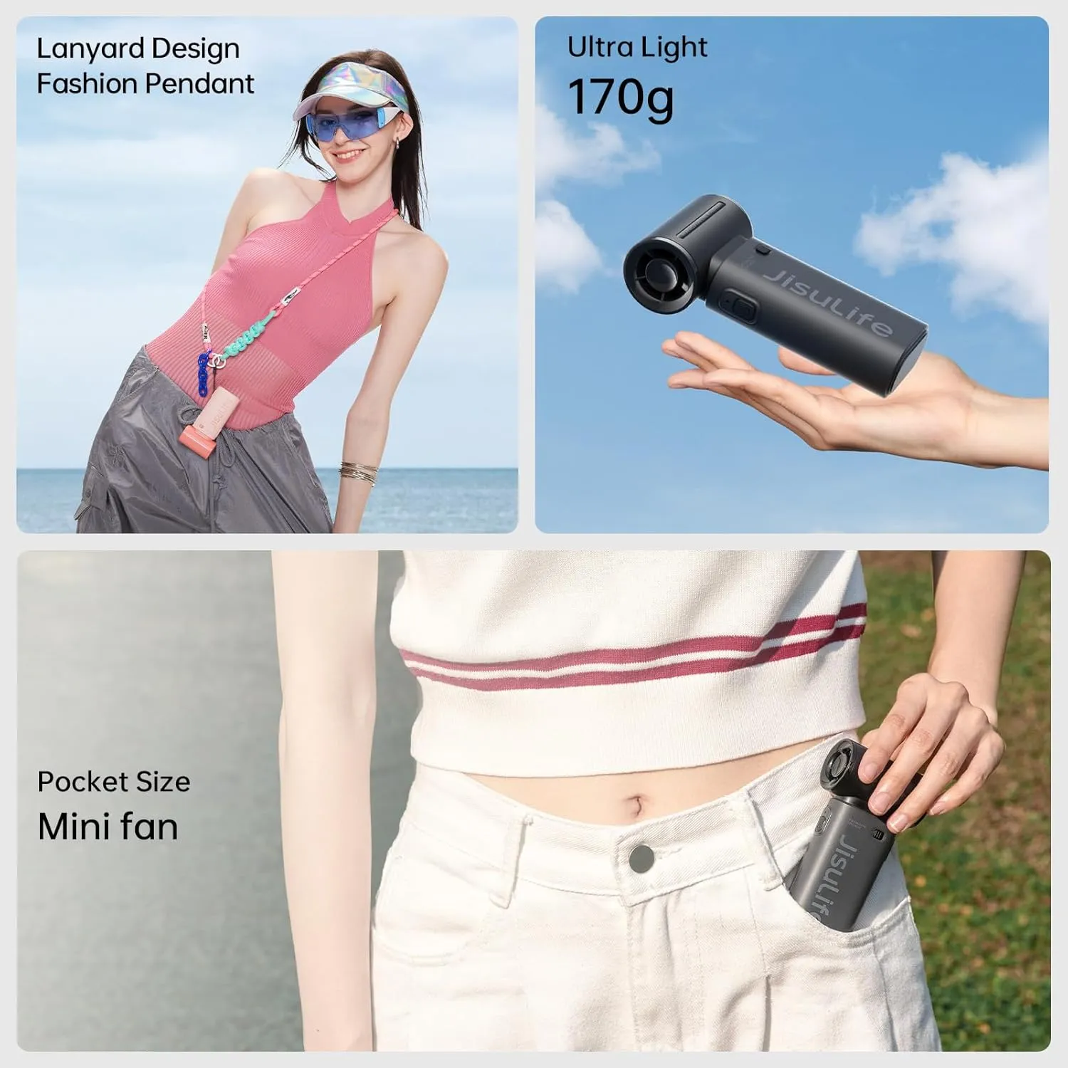 JISULIFE Portable Handheld Fan Life9, Turbo Power High Speed Air [18H Max Cooling Time], 5 Gear Wind, 5000mAh Rechargeable, Mini Pocket Design, Personal Fan for Travel Concerts Cruise Makeup - Black