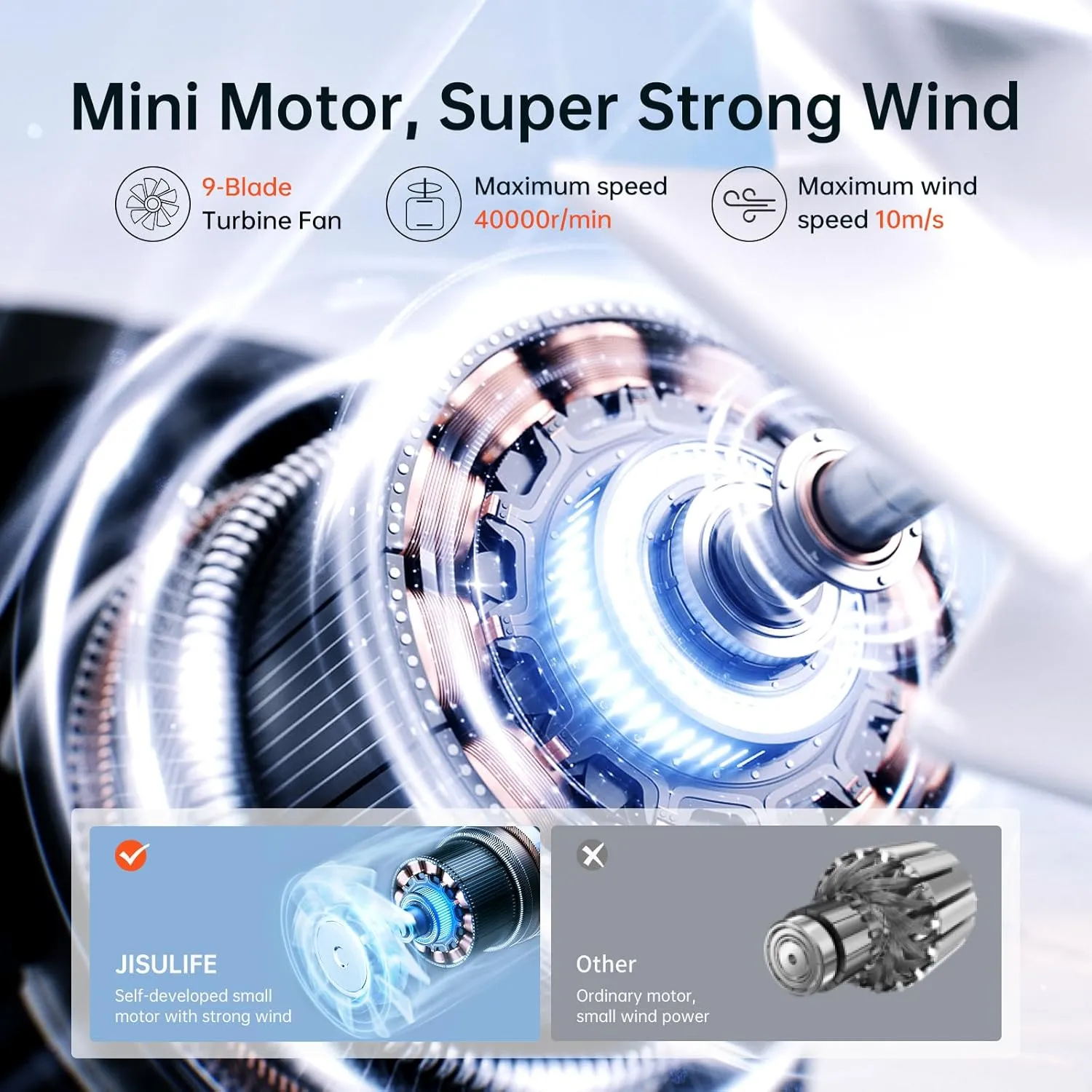 JISULIFE Portable Handheld Fan Life9, Turbo Power High Speed Air [18H Max Cooling Time], 5 Gear Wind, 5000mAh Rechargeable, Mini Pocket Design, Personal Fan for Travel Concerts Cruise Makeup - Black