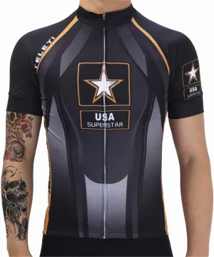 JPOJPO USA Cycling Jersey Men Short Sleeve Bike Shirts Biking Jersey Summer American Bicycle Tops with 3 Pockets Reflective