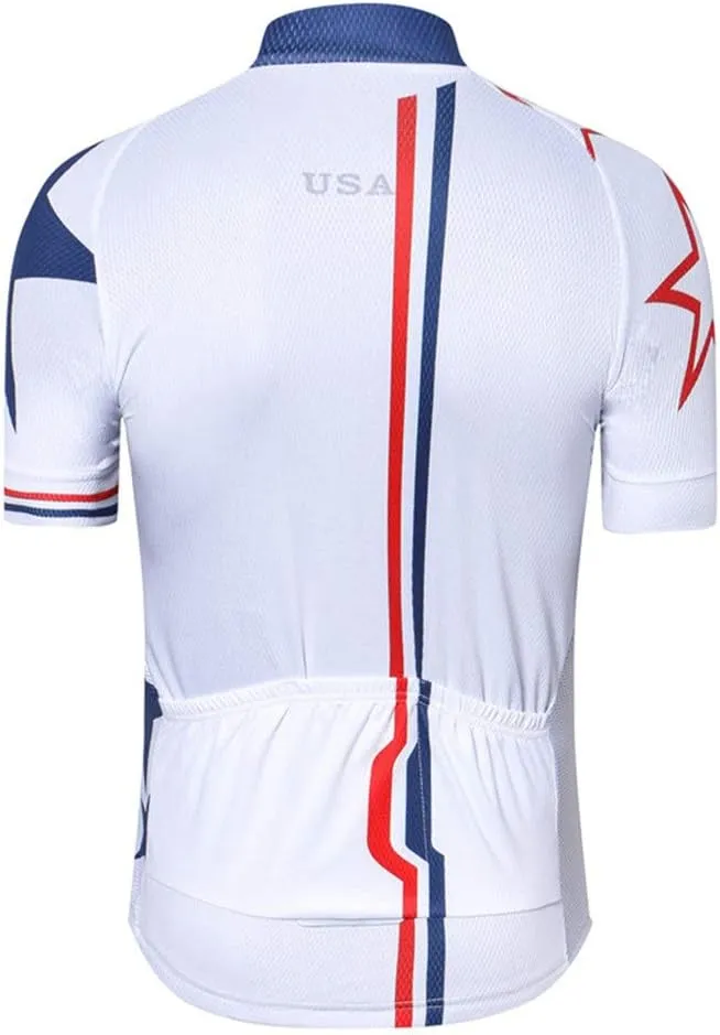 JPOJPO USA Cycling Jersey Men Short Sleeve Bike Shirts Biking Jersey Summer American Bicycle Tops with 3 Pockets Reflective