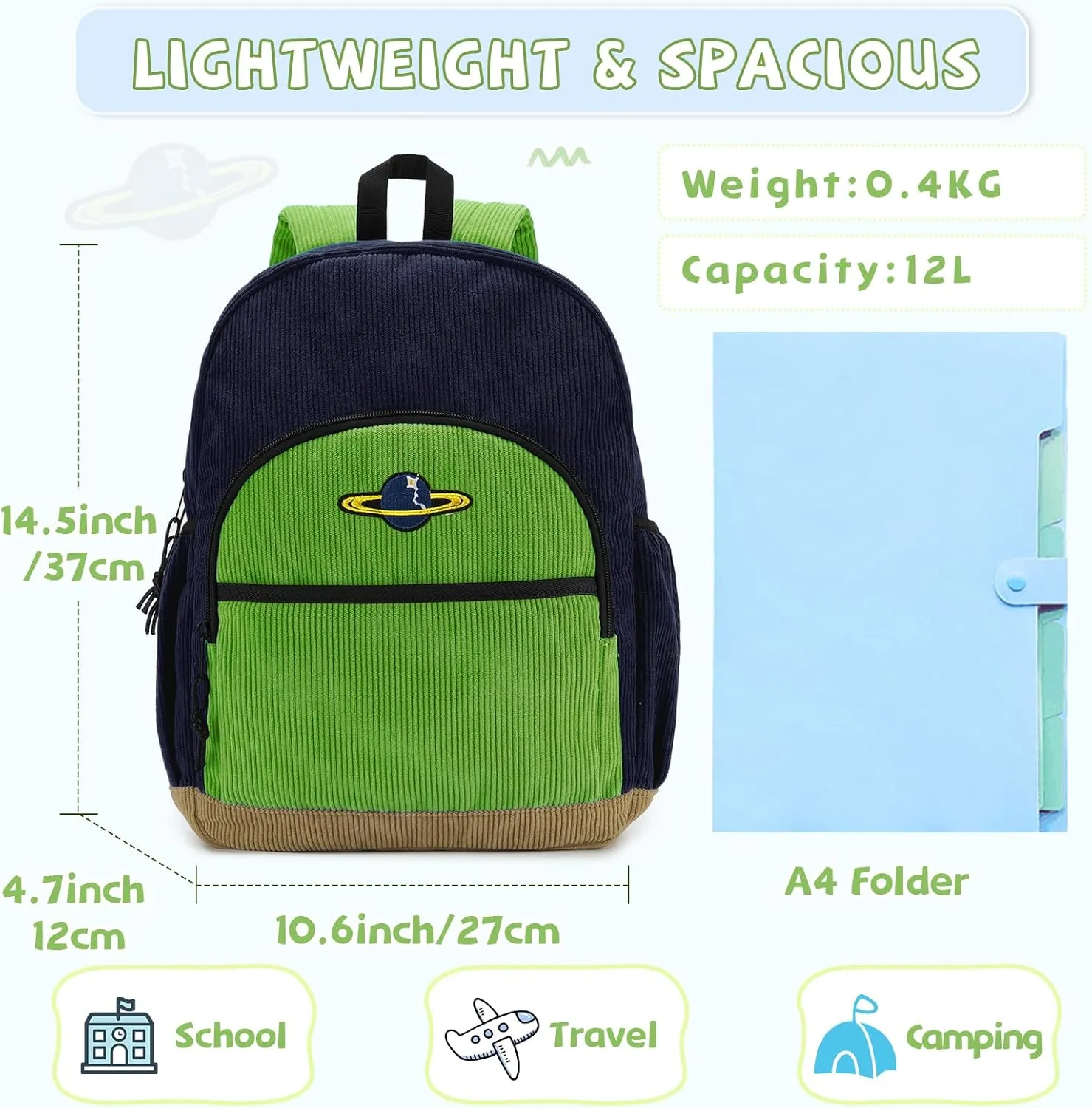 Kasqo Kids Backpack, Cute Toddler Backpack For Boys Kindergarten School Bag Primary Children's Bookbag Rucksack With Chest Buckle Blue Green