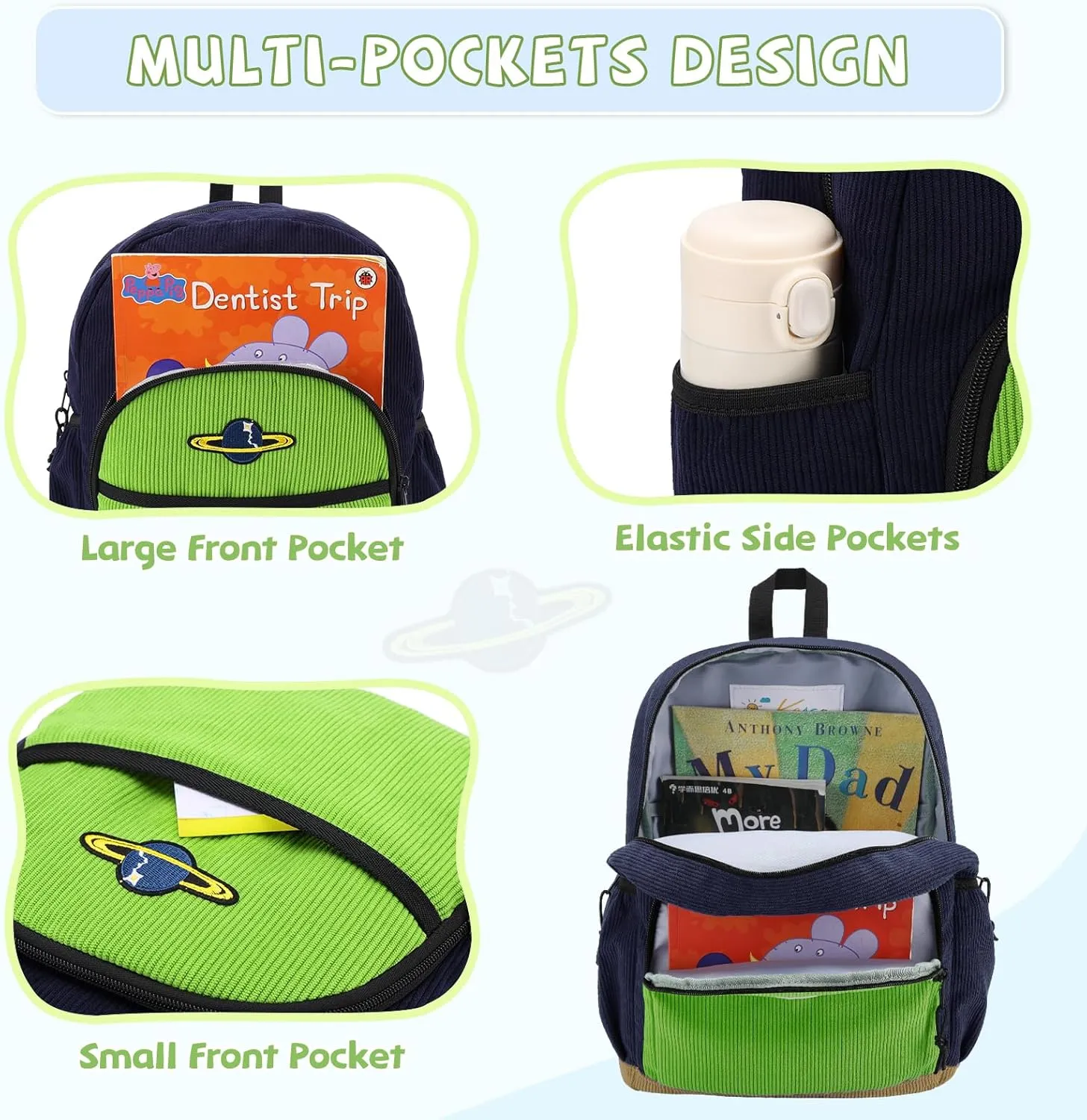Kasqo Kids Backpack, Cute Toddler Backpack For Boys Kindergarten School Bag Primary Children's Bookbag Rucksack With Chest Buckle Blue Green