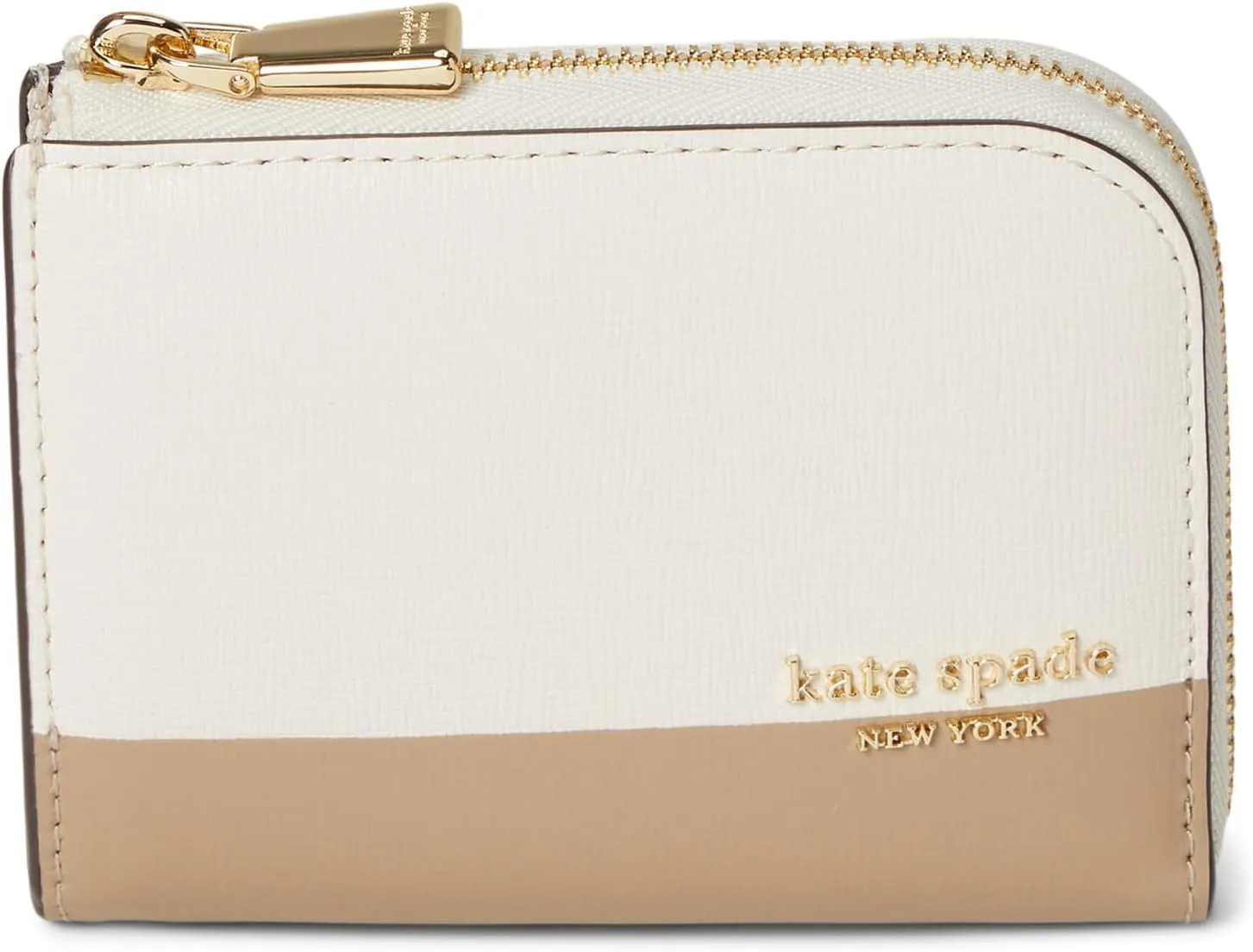 kate spade new york Devin Colorblocked Saffiano Leather Zip Card Case, Timeless Taupe Multi