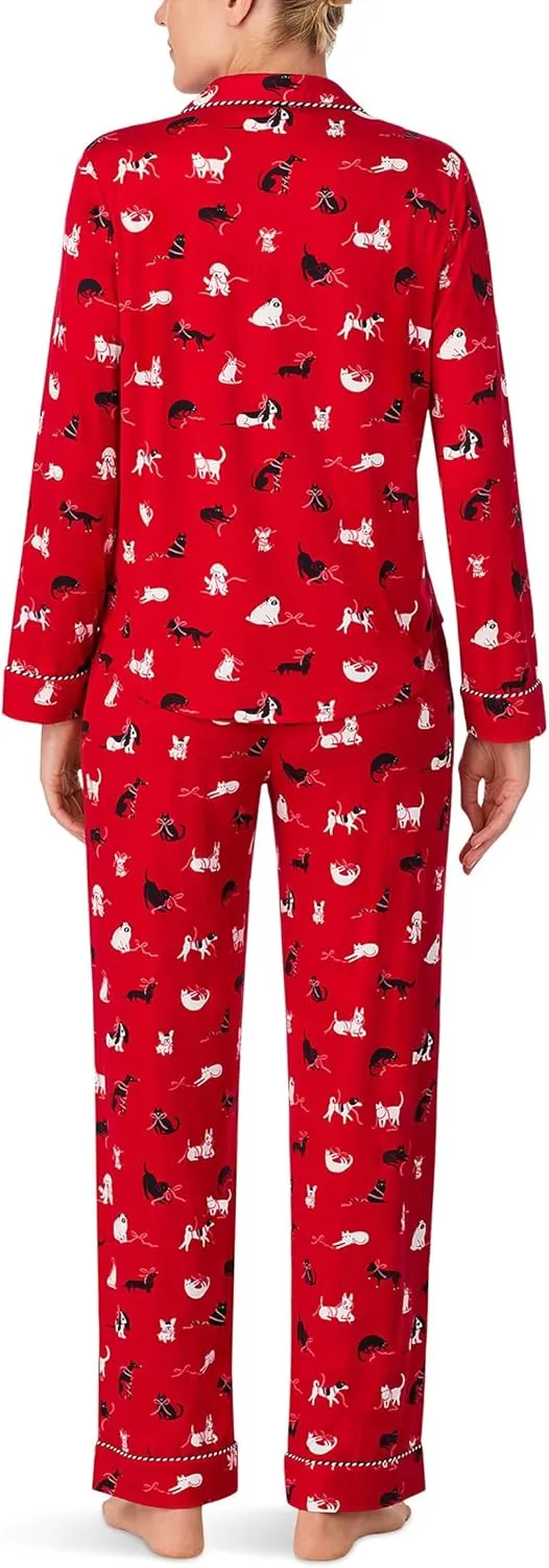 kate spade new york Women's Long Sleeve Cozy Jersey Notch Collar Pj Set