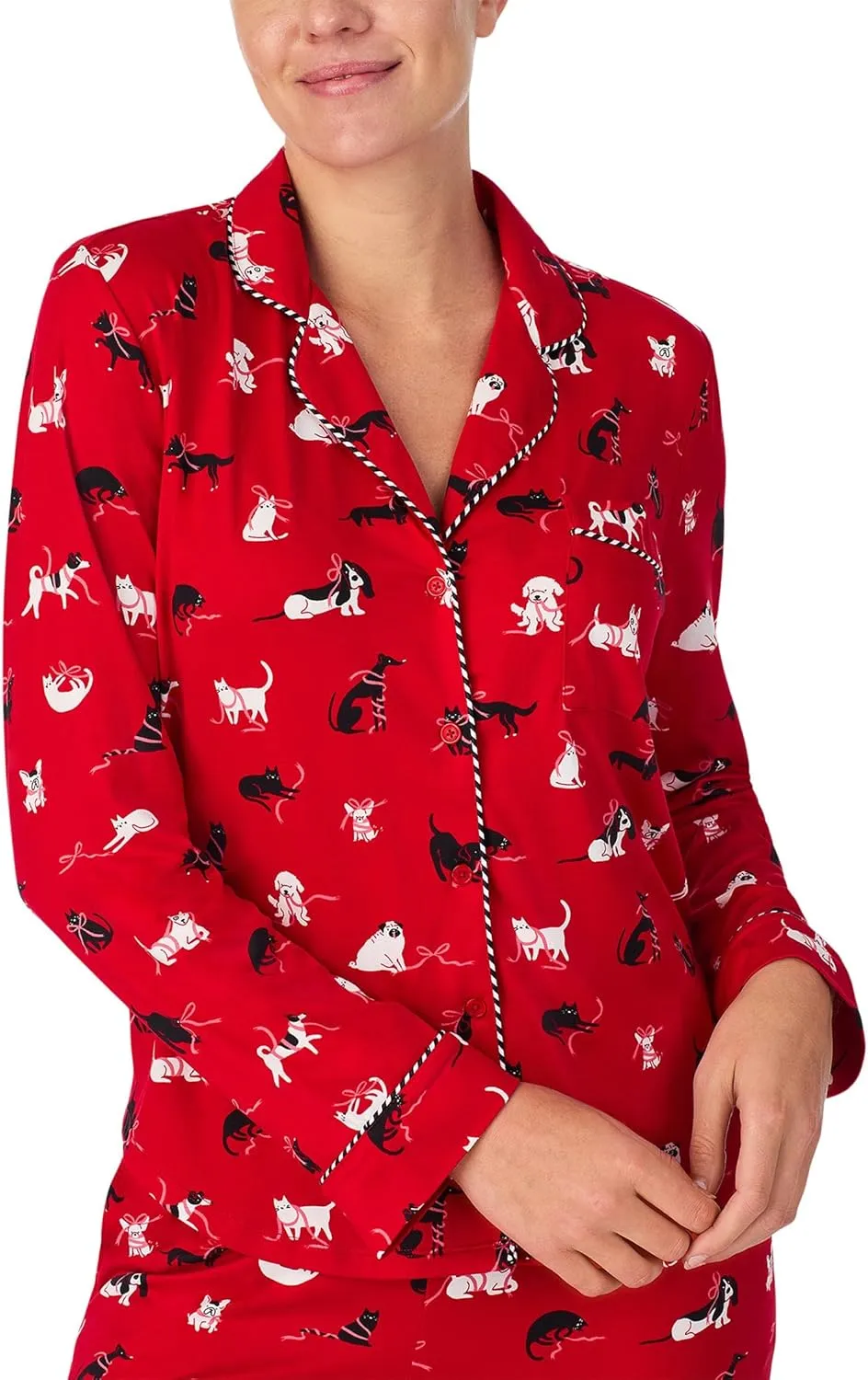 kate spade new york Women's Long Sleeve Cozy Jersey Notch Collar Pj Set