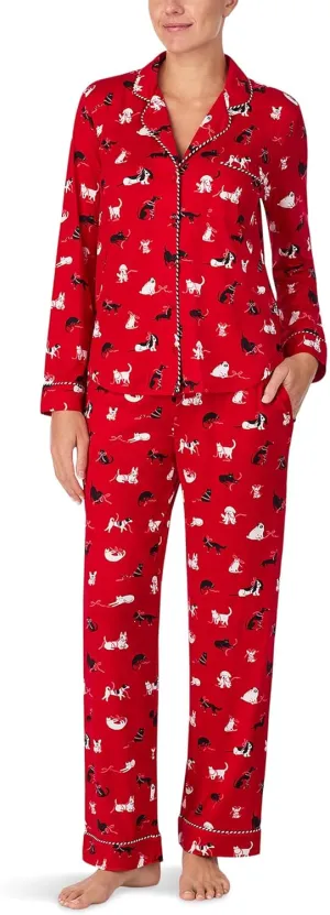 kate spade new york Women's Long Sleeve Cozy Jersey Notch Collar Pj Set