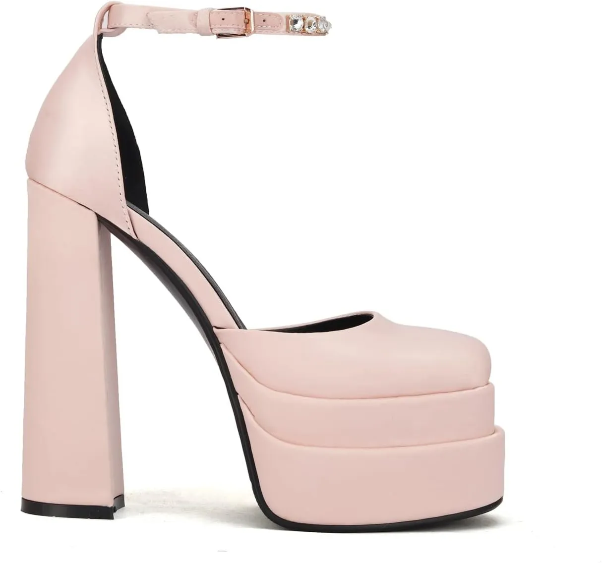 keleimusi Strappy Platform Pumps Lace-Up Square Toe Patent Leather High Blocked Chunky Sandals for Women