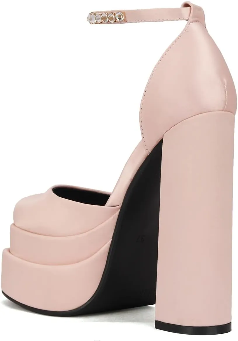 keleimusi Strappy Platform Pumps Lace-Up Square Toe Patent Leather High Blocked Chunky Sandals for Women