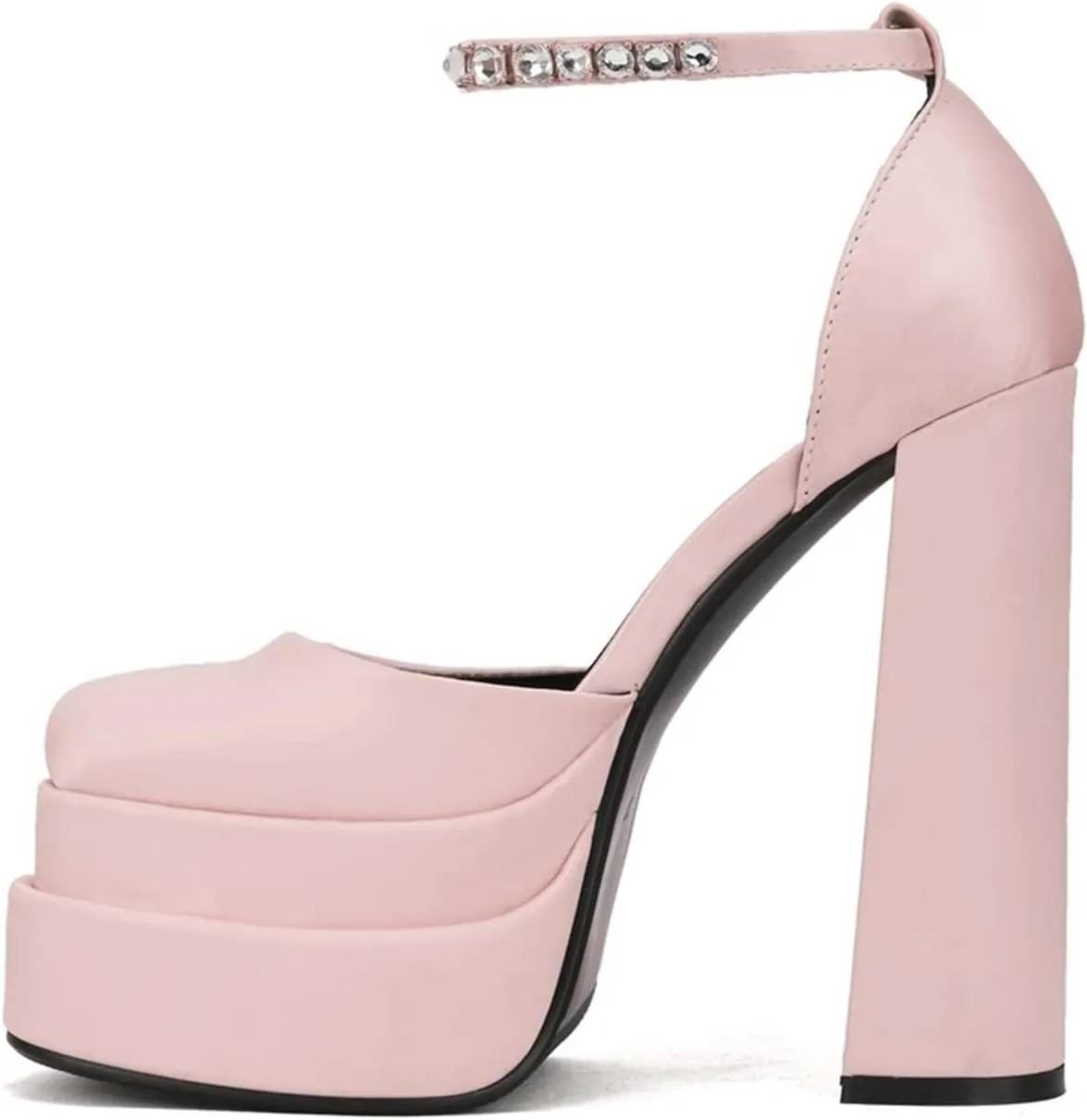 keleimusi Strappy Platform Pumps Lace-Up Square Toe Patent Leather High Blocked Chunky Sandals for Women