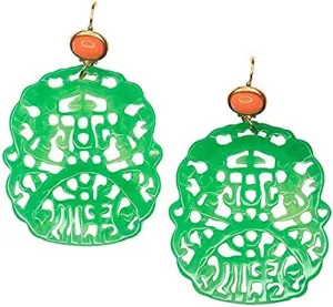 Kenneth Jay Lane Colorful Carved Resin Large Drop Pierced Leverback Earrings