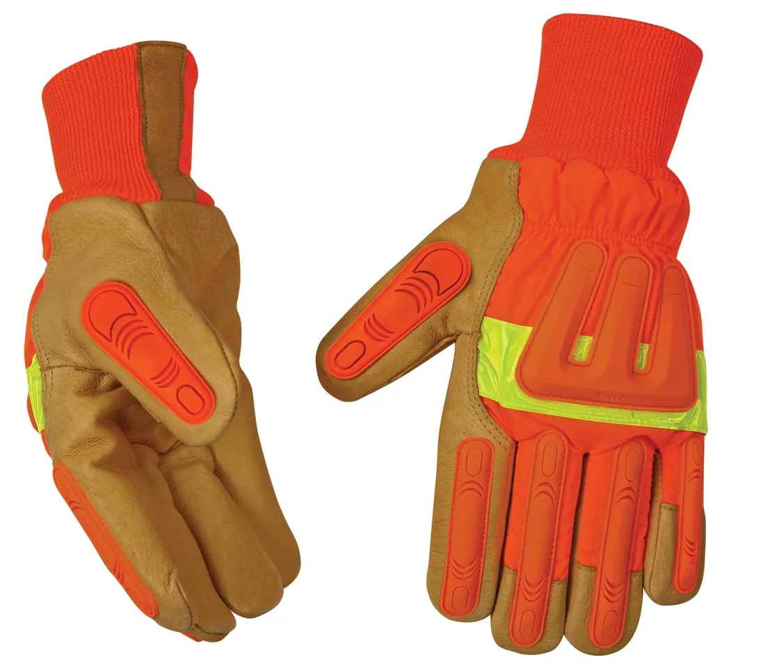 KINCO 1938KWA-XXL Men's Impact Protection High Visibility Lined Pigskin Gloves, Safety, XX-Large, Orange