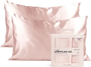 Kitsch Satin Pillowcase with Zipper for Hair & Skin, Softer Than Silk Pillow Cases Queen, Wrinkle-Free, Smooth and Cooling Satin Pillow Covers, Standard Size 19"x26" - Blush, 2pcs