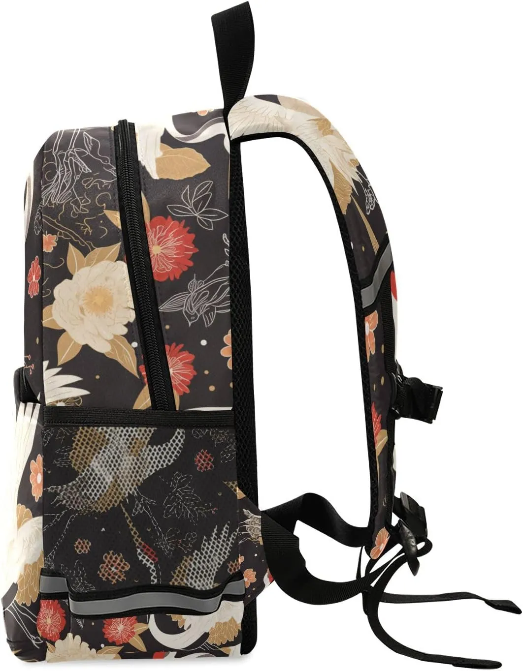 KLL Floral Motives and Cranes Cartoon Backpack for Kindergarten Waterproof Cute Bookbag with Reflective Strips Travel Back