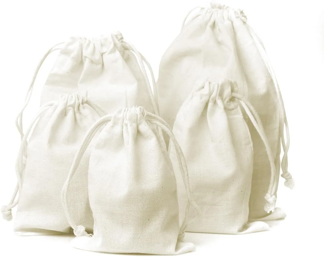 Knitial 3"x4" Natural Cotton Muslin Drawstring Bags Multipurpose 25 Bag Pack