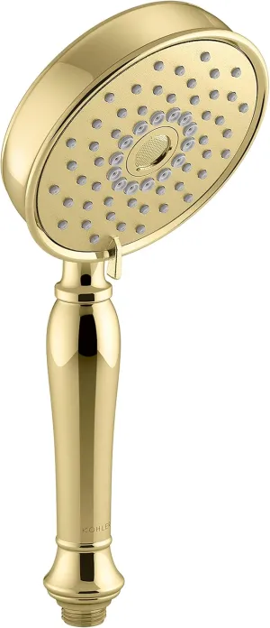 KOHLER 22163-PB Bancroft Multi-Function Handshower, Handheld Showerhead with 3 Spray Settings, 2.5 GPM, Vibrant Polished Brass