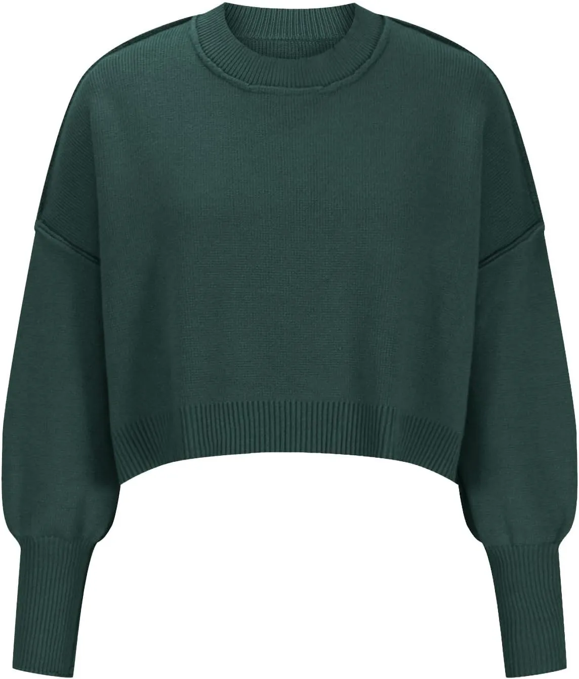 Lastesso Sweaters for Women Trendy Crop Long Sleeve Crew Neck Loose Sweater Clothes Loose Solid Knitted Preppy Outfits