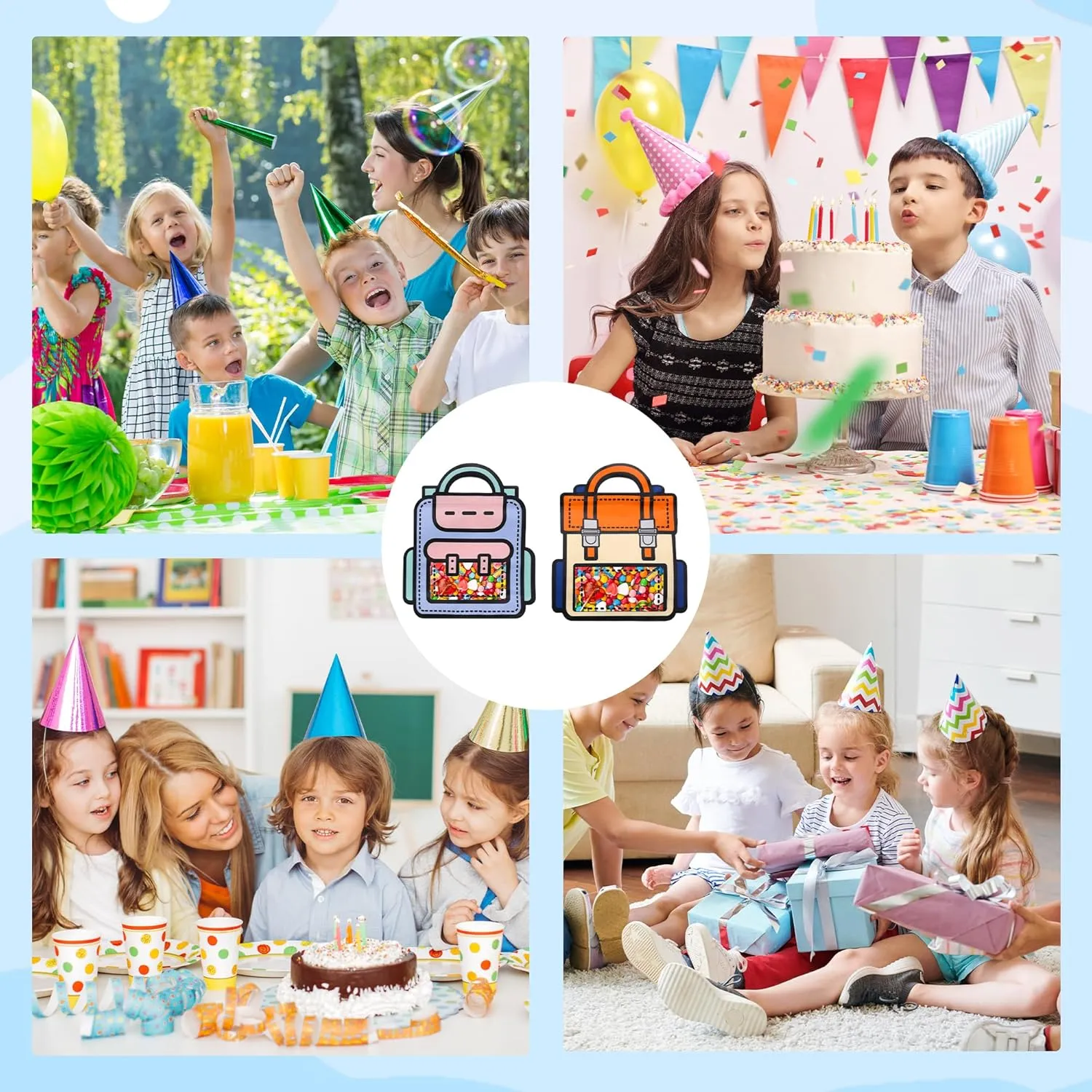 Lati Large Classroom Plastic Gift Bags with Handles,20PCS Cartoon Backpack Bag for Party, Wedding, Birthday, Bulk Goodie Bags for Candy, Party Favors, Snacks