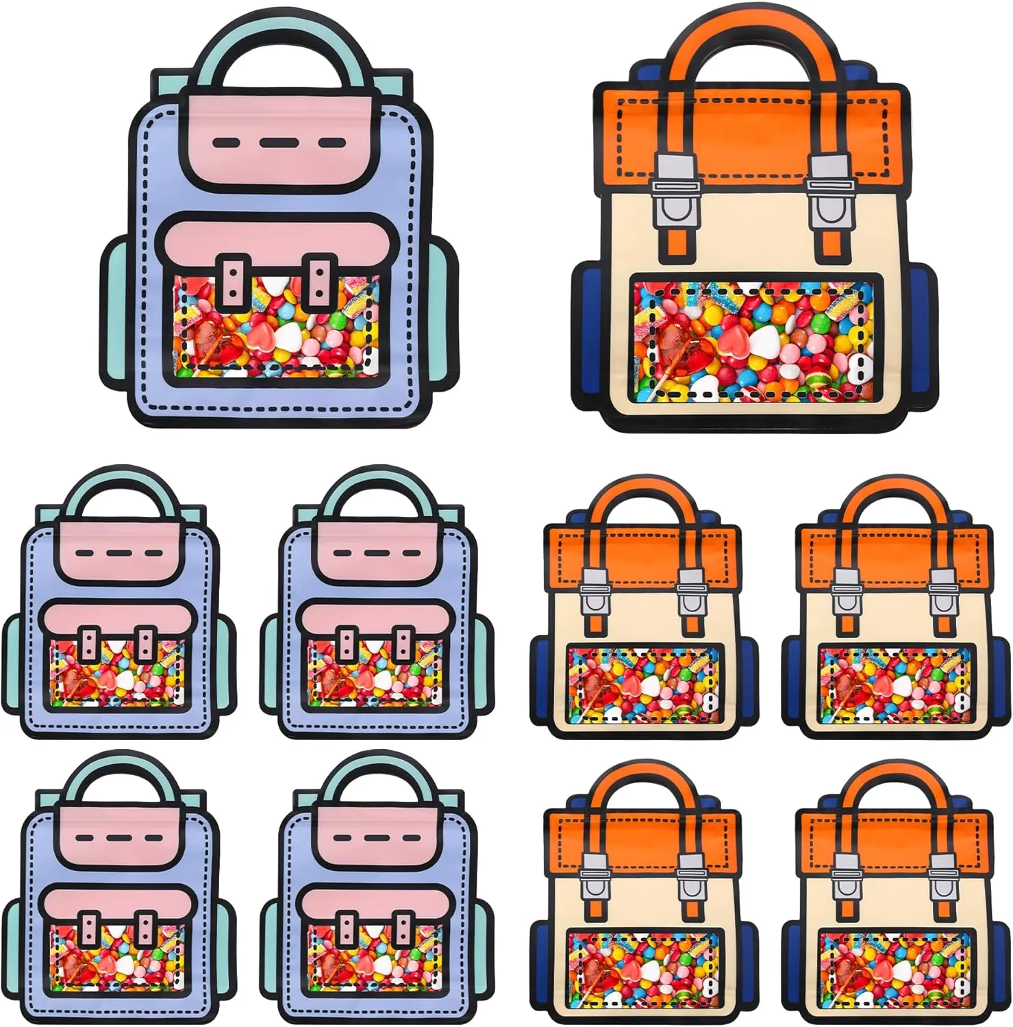 Lati Large Classroom Plastic Gift Bags with Handles,20PCS Cartoon Backpack Bag for Party, Wedding, Birthday, Bulk Goodie Bags for Candy, Party Favors, Snacks
