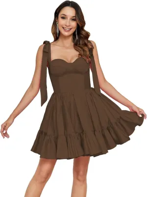 Lawrncedw Bow Straps Satin Homecoming Dress Sweetheart Short Prom Gowns Puffy Ruffles Sweet 16 Dress A-line Knee Length