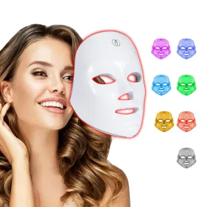LED Face Mask Light Therapy – 7-in-1 Colors Facial Skin Care Mask for At-Home Use, Portable, Cordless & USB Rechargeable (White)