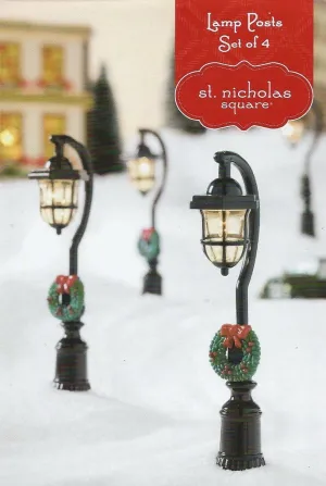 Light Up Holiday Lamp Posts SNS Gazette Christmas Village Accessory - Set of 4