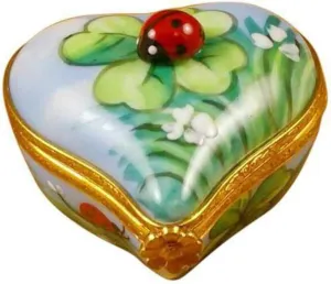 Limoges Ladybug On Heart - Authentic Limoges Boxes - French Porcelain Figurines Keepsake Hand-Made Gifts